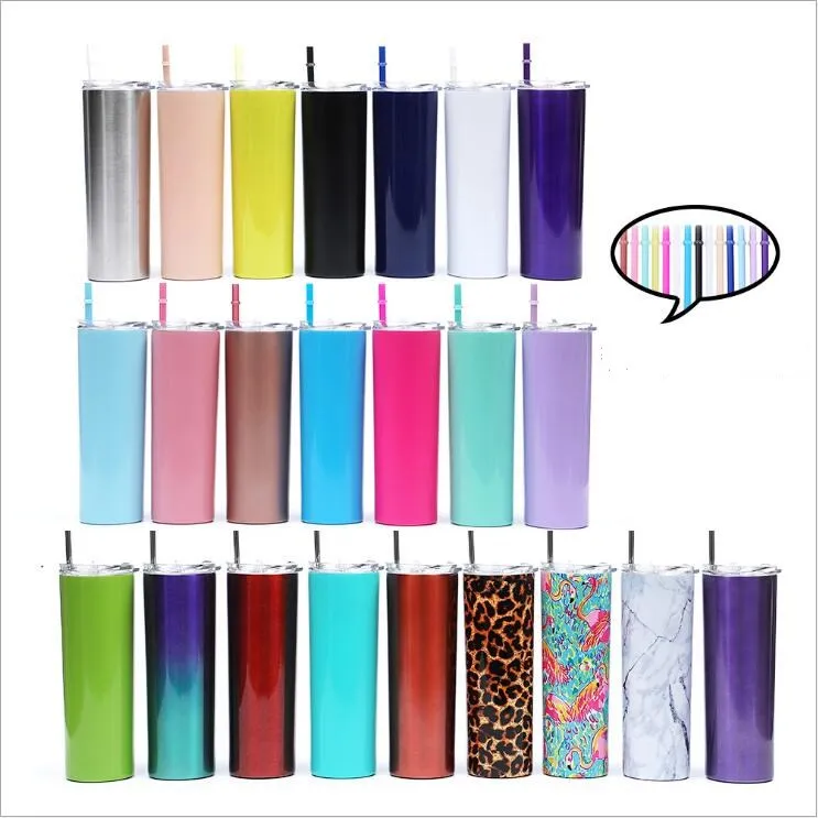 Tumbler rostfritt stål vattenflaska raka isolerade termokoppar vakuum öl Kaffe Kopp Lockor Straws 20oz Double Layer Drinkware B7439