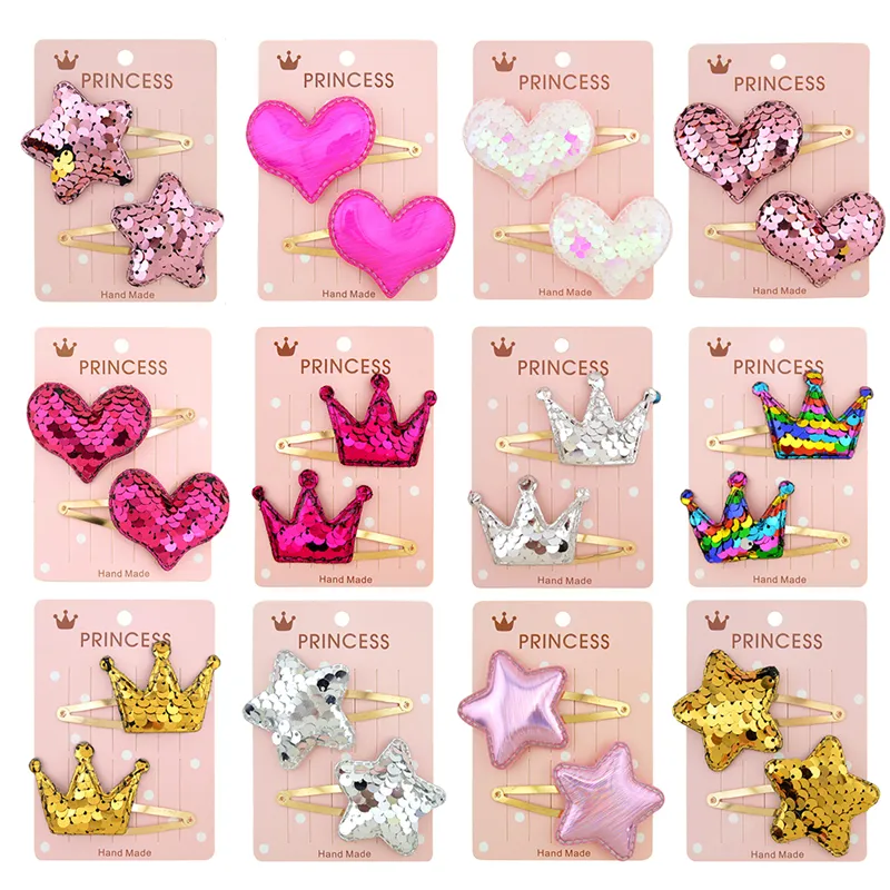 1 pair Sequin five-pointed star love Hair Clips For Girls Children Cute Baby Girl Hairpins Gradient color Hairclip