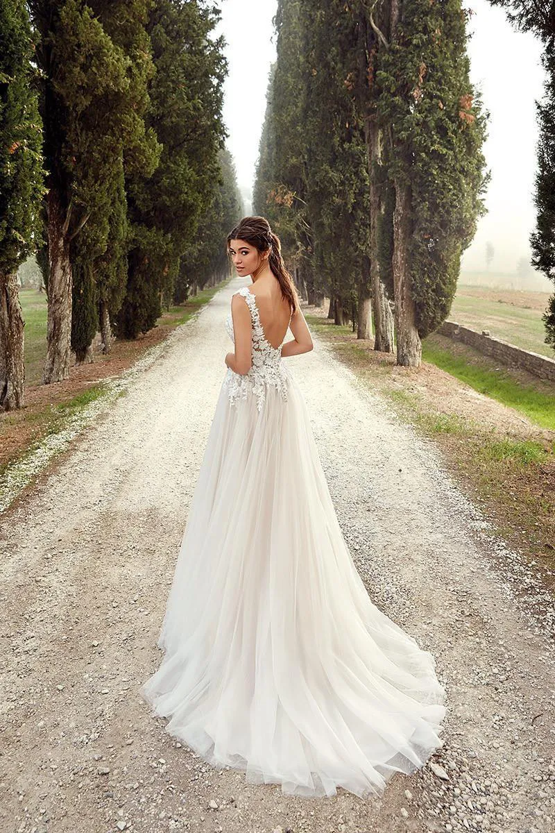 EK 2019 Simple Design A Line Beach Wedding Bohemian Wedding Dress