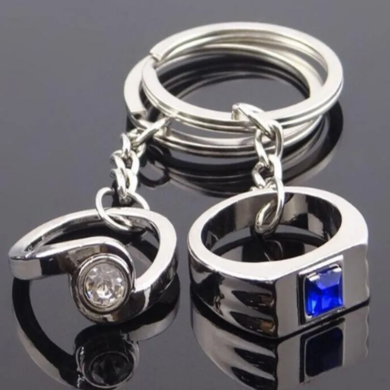 10 paires/lot nouveau Couple en alliage de Zinc porte-clés avec anneau en strass nouveauté porte-clés pour les amoureux charme voiture porte-clés pendentif