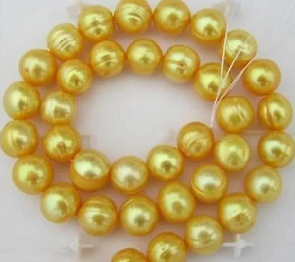 11-12mm Natural South Sea Golden Baroque Pearl Necklace 18 tum 14k Guldtillbehör