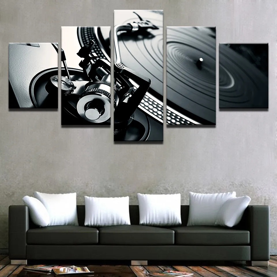 Arte de la pared Decoración moderno para el hogar, imágenes sin marco, impresiones de alta definición, 5 piezas, música, consola de DJ, pinturas de instrumentos, pintura sobre lienzo, póster