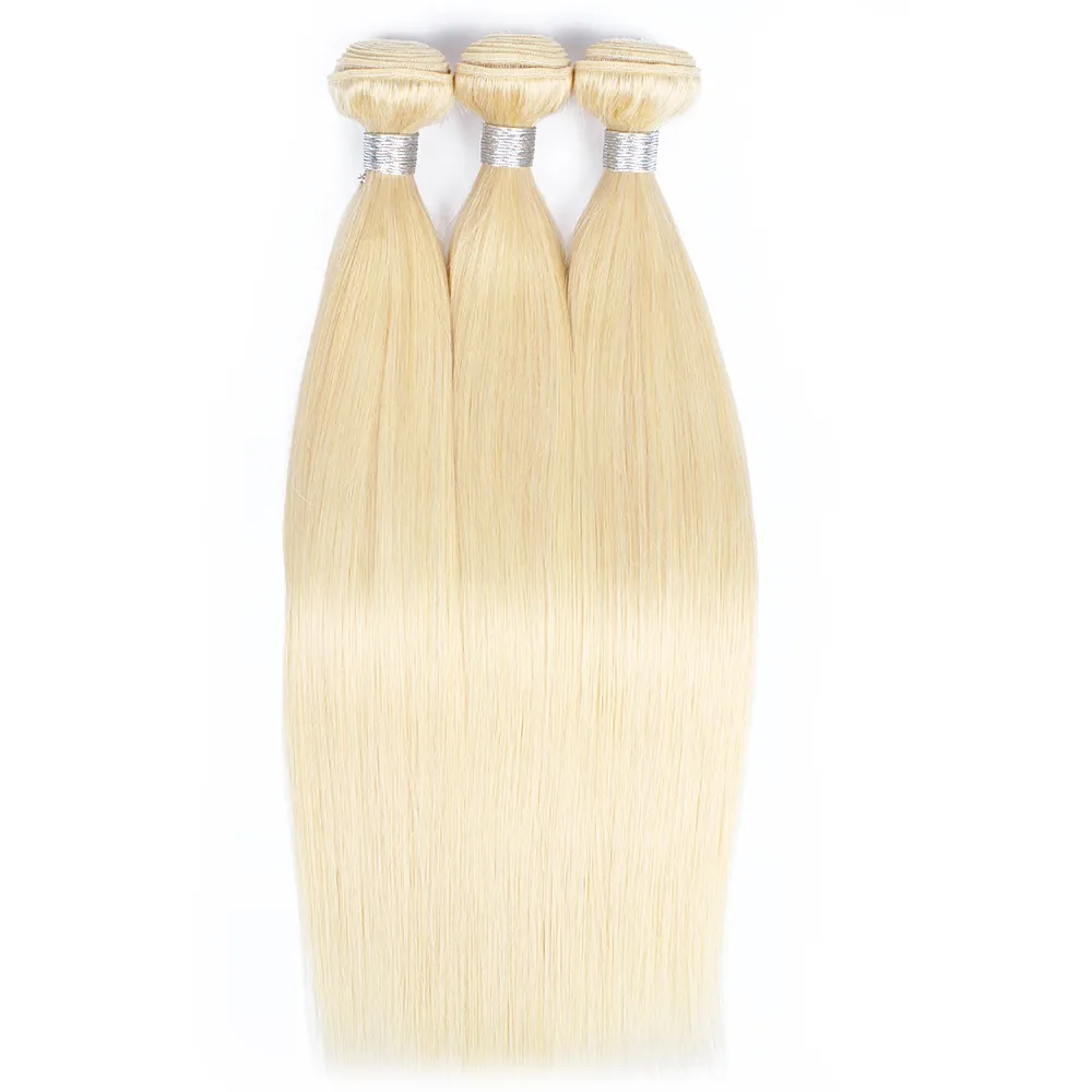 3 buntar färg 613 lättaste blekmedel blond remy hårförlängningar siden rak kropp vågkvalitet brasilianskt mänskligt hår vävning232y