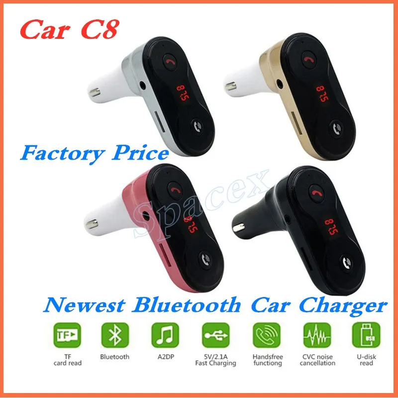 カラフルな車C8 Bluetooth充電器FMトランスミッタハンズフリーラジオアダプタUSBポートは、小売パッケージでTFカードのMP3をサポート