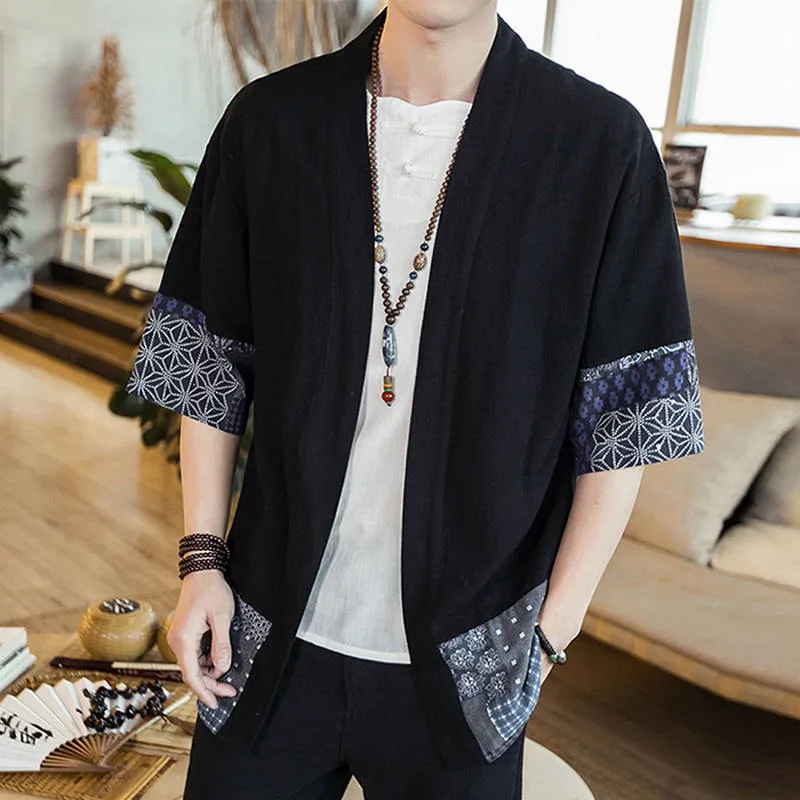 Vintage Chinese Streetwear Kimono Linen Kimono Cardigan Men For Men ...