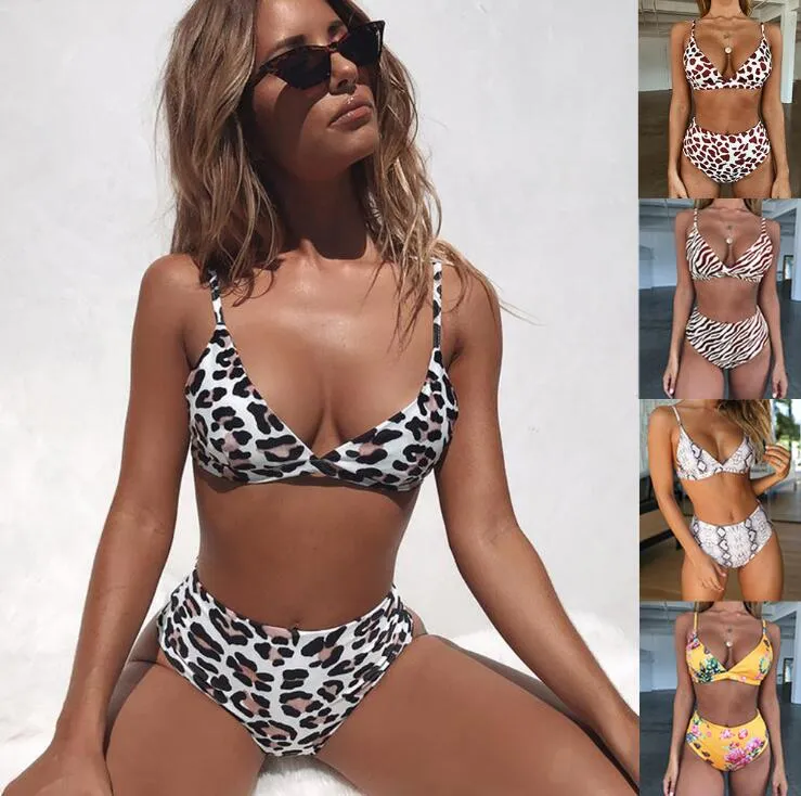 Nuovi costumi da bagno da donna 2019 Costumi da bagno caldi Leopard Snake Vita alta Bikini da donna Costume da bagno da viaggio per le vacanze