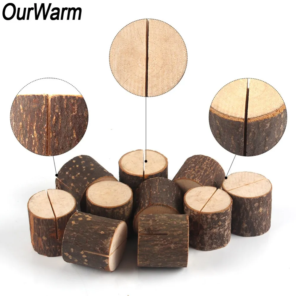 Ourwarm 50/20 / 10pcs Tavolo in legno naturale Numero Numero Stand Place Nome Memo Carta Cartella Sedile Cartella rustica Decorazione del partito di nozze rustico