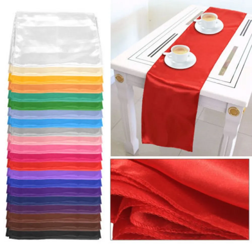 12 "x 108" Satynowe biegacze stołowe Ślub Boże Narodzenie Party Bankiet Dekoracji Różne kolory