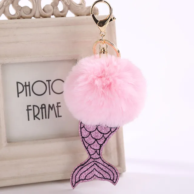 Creative Cartoon Mermaid Tail Hair Ball Key Ring Pendant Plush Toys Keychain Ladies Car Bag Keychain Julfödelsedaggåva