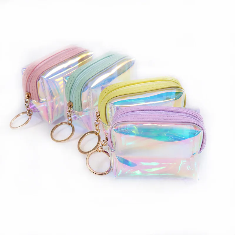 Porte-monnaie et portefeuille mignons holographiques pour filles Jelly Shells Card HandBag Trousse de maquillage Petite