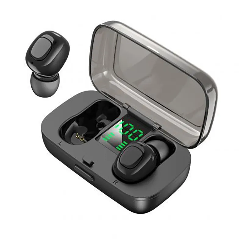 Trådlösa hörlurar Stereo TWS Blå-tand hörlurar In-Ear True Earbud MINI Buller Avbryta Sport Headset med LED Digital Display