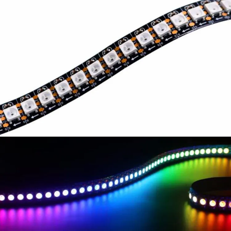 WS2812B بشكل فردي قابلة للمرنة LED Strip Color IP30/IP65 طلاء السيليكون مقاوم للماء DC5V أبيض/أسود PCB