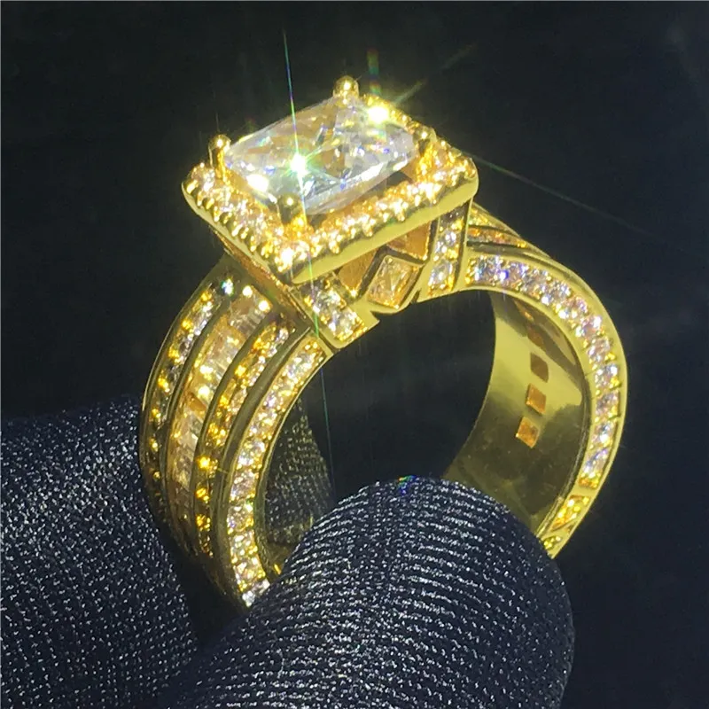 Vecalon Vintage Promise Ring 925スターリングシルバープリンセスカット3ct 5a Czステートメントウェディングバンドリング女性ブライダルジュエリー