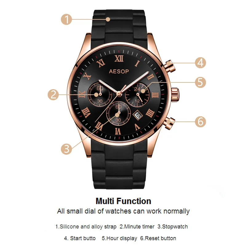 AESOP Men's Watches Top Brand Luxury Man Quartz Wristwatch Silicone & Alloy Band Male Clock Men Wrist Watch Relogio Masculino243P