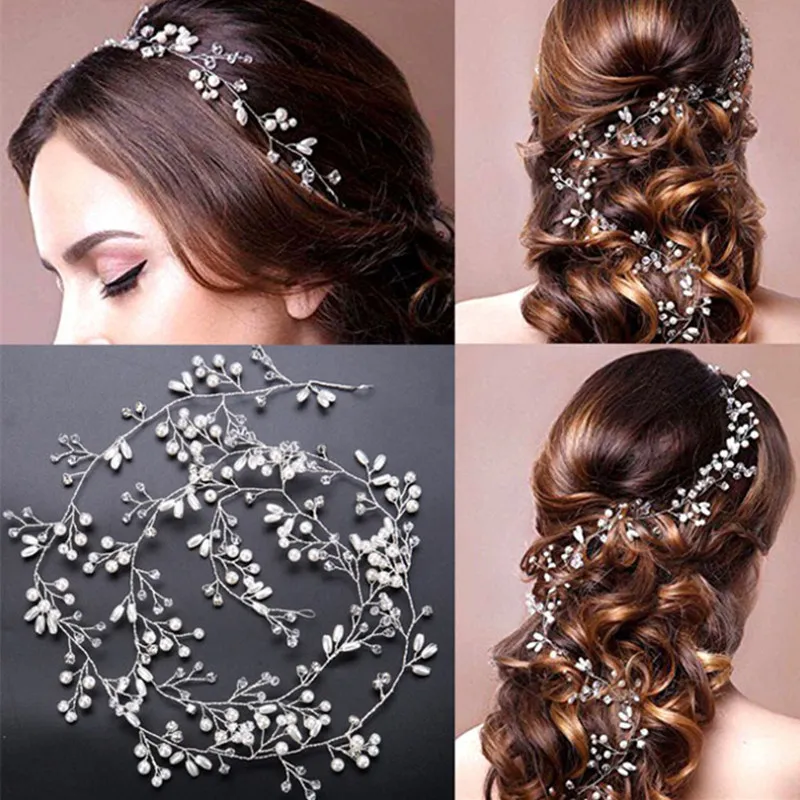 Copricapo da donna con perle da sposa, per ragazze, capelli, vite, cristallo, fasce da sposa, strass, accessori, copricapo per capelli da festa per cosplay caldo