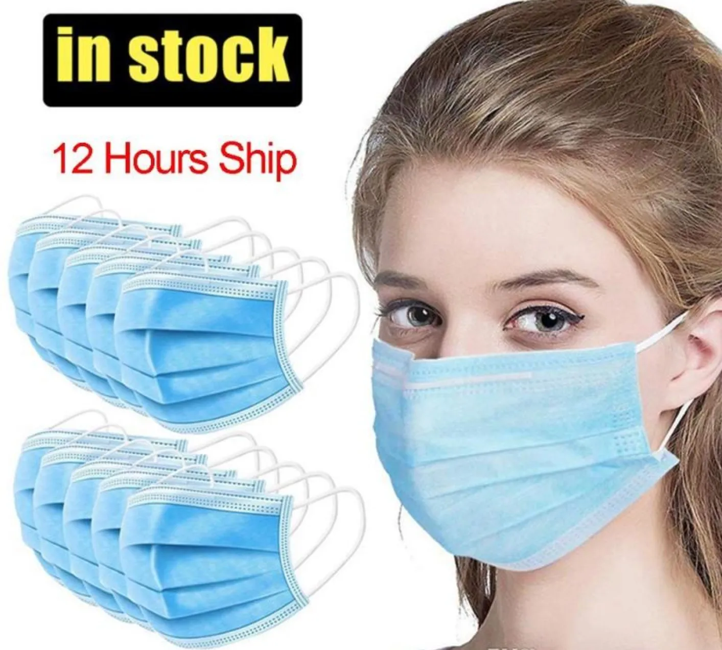 Amerikaanse stock Hot Selling Plenty Dispentable Mask Gezichtsmaskers Mascherine Hick 3-layer Masker met Earloops for Salon Home Gebruik Wholesale Stocks