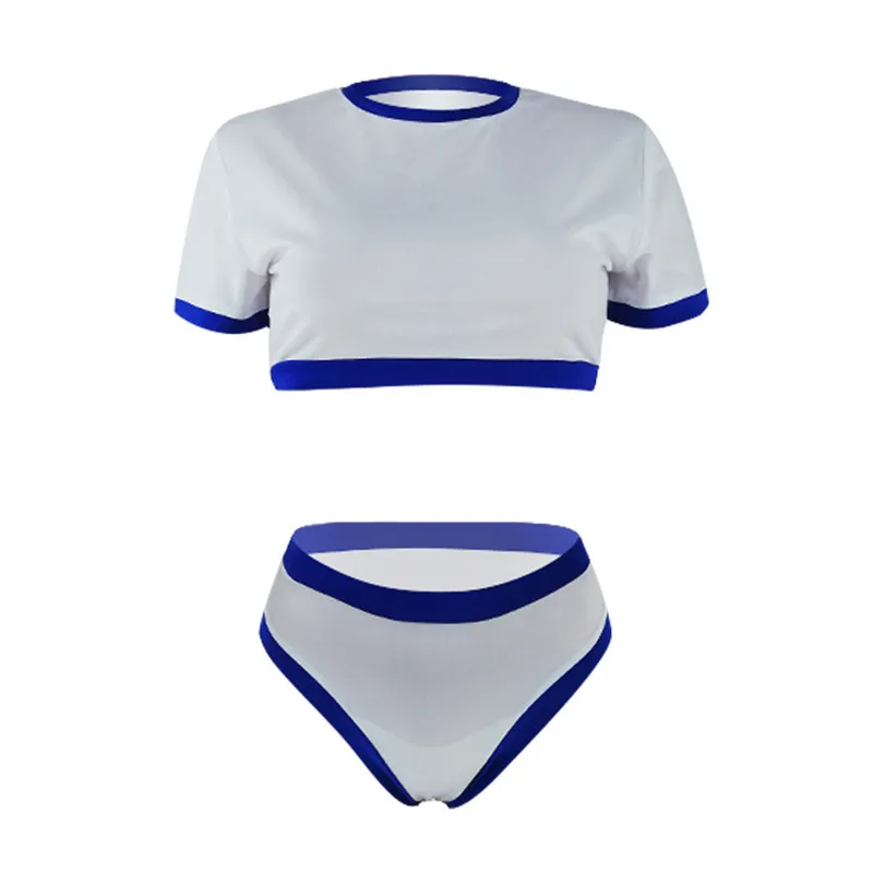 Mujeres bikinis conjunto de dos piezas traje de baño manga corta top top hipster traje de baño moda color sólido trajes de baño trajes de baño paño de natación salchicha