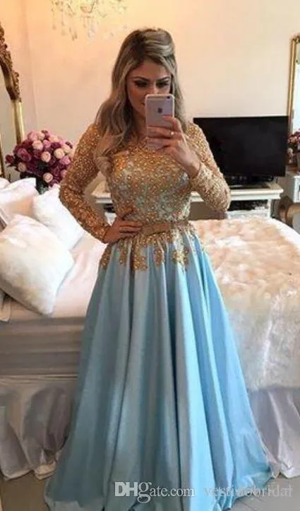 Light blue and hot sale gold prom dress
