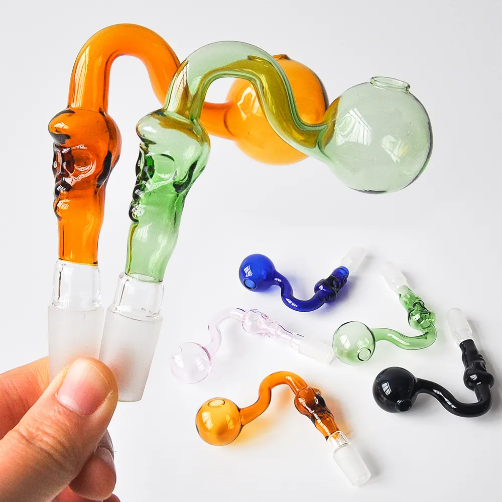 Brûleur à mazout en verre épais 14mm 18mm mâle femelle accessoire de fumer pyrex conduites d'eau courbes colorées pour fumer bongs