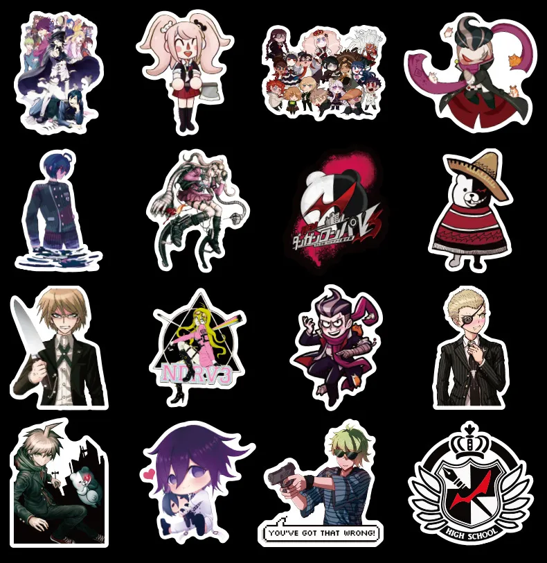 50 Autocollants Danganronpa – PVC Vinyle Imperméable – Taille 2-8,5 Cm – Pour Ordinateur, Skateboard, Bagage – Cadeau Fan