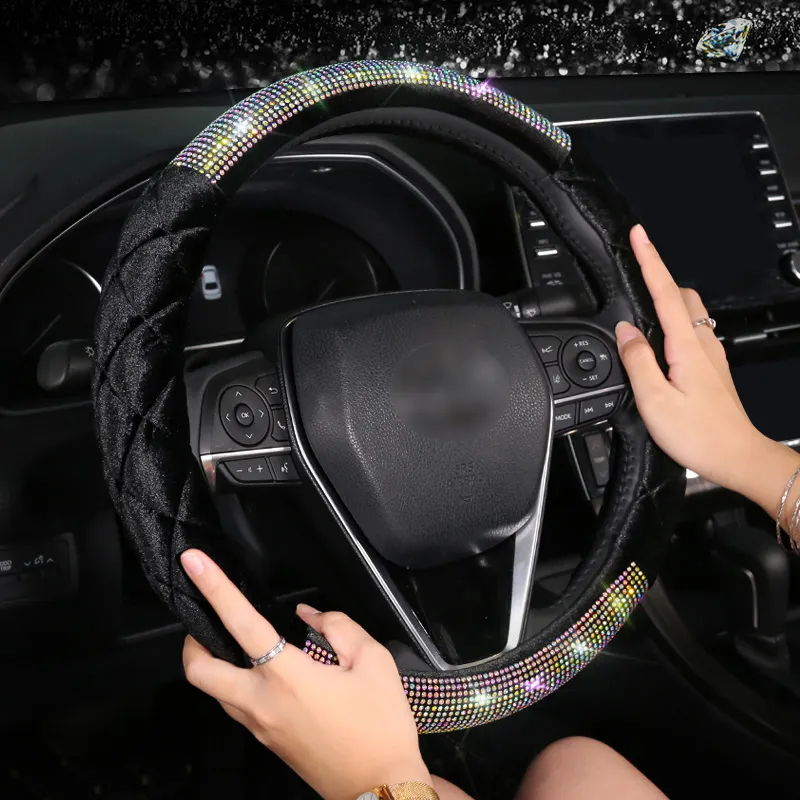 Bling Car Accessories For Girl Women 38cm Steering Wheel Cover Set White  Diamond