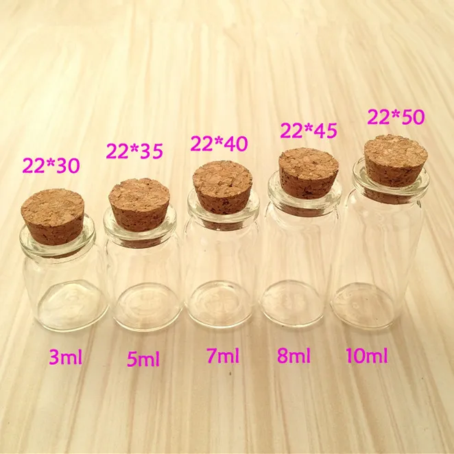 mini glass bottle with cork stopper, 3ml, 5ml, 7ml, 8ml, 10ml, 15ml, 20ml glass jars, free shipping world wide