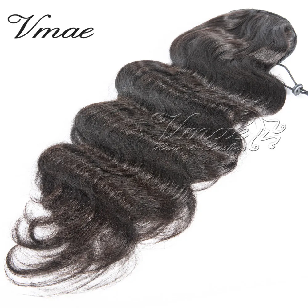 VMAe Peruvian Remy Virgin Ponytail Cuticle Airticed Natural Black Clip In Elastic Band Slips Drawstring Body Wave Real Human Hair Extensions