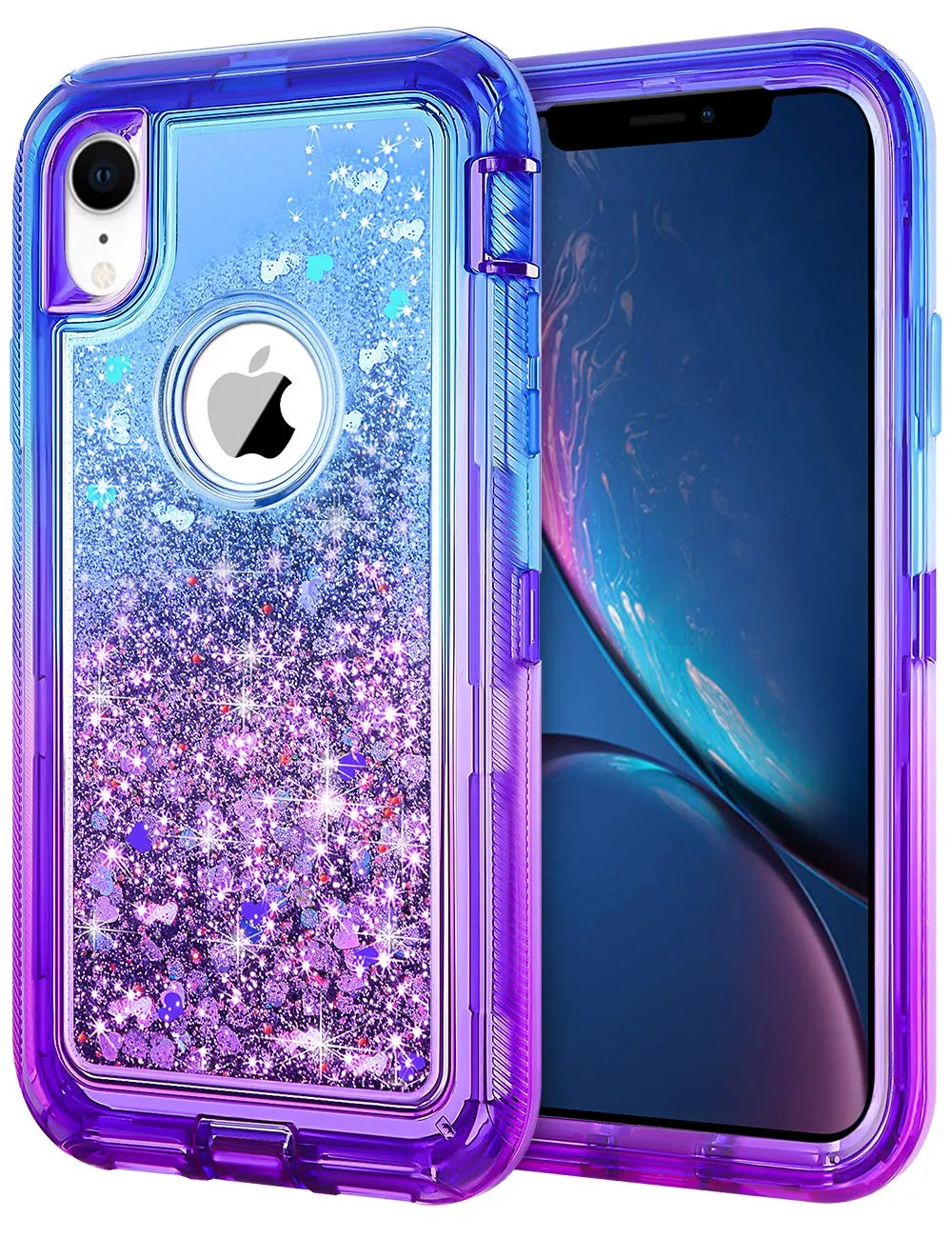 För iPhone XR-fall Glitter Case Bling Sparkle 3In1 Heavy Duty Shocksäker Fullkroppsskyddskal för 6S XS 7 8 Plus 11 Pro S20