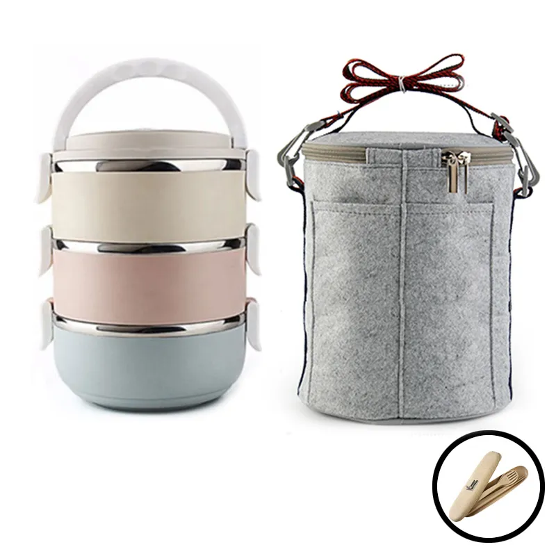 2 Layers Thermal Lunch Box for Kids Thermos Food Container Stainless Steel  Insulation Bento Lunchbox Storage Dinnerware Set