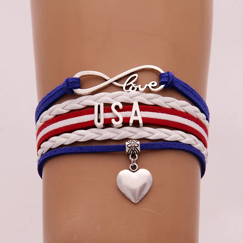 Il braccialetto di cuoio Infinity Love USA braccialetti dei braccialetti di fascino del cuore intrecciato PU gioielleria classica per gli uomini donne trasporto di goccia