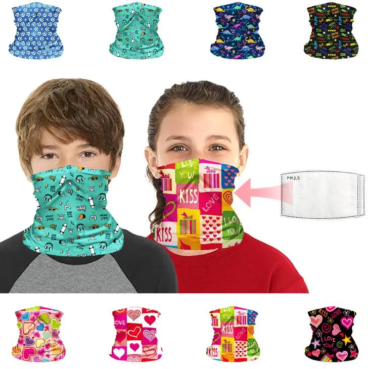 Återanvändbara barn Bandanas Ansiktsmasker UV Protection Neck Gaiter Headband Tvättbara Scarf Masker Dammskydd Block Balaclavas med filter