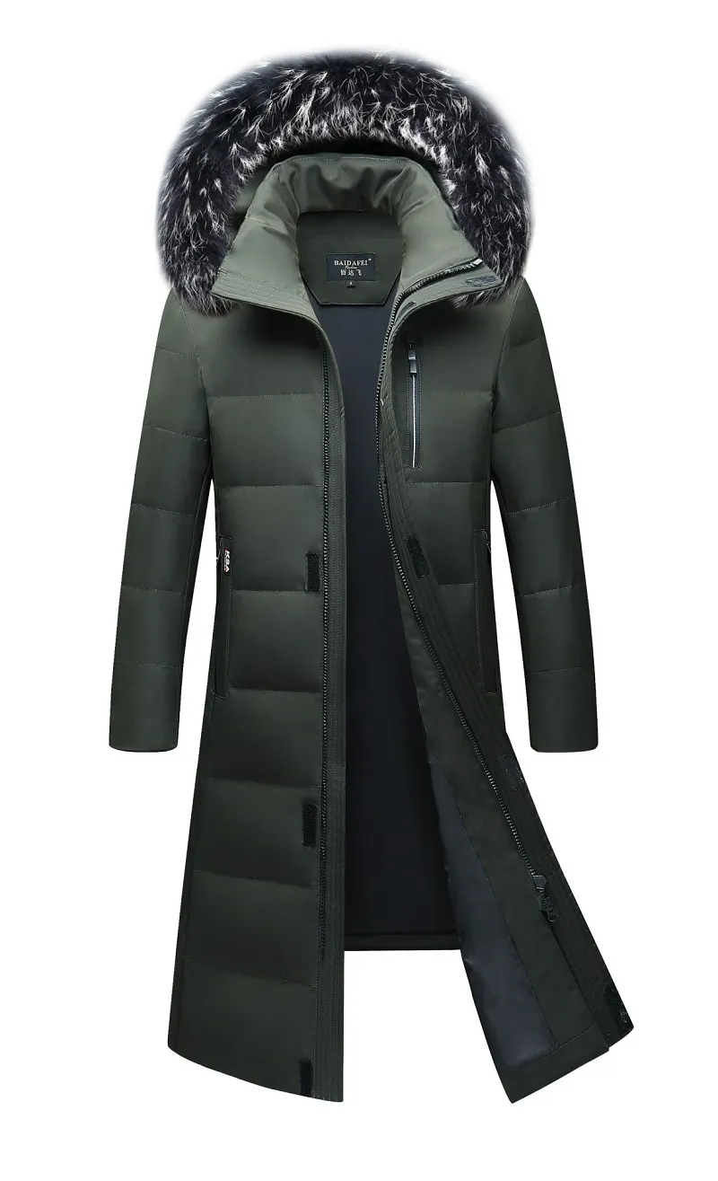 90% Long Down Jackets Men Winter Coat Thick Warm Parkas real Fur Collar Outerwear Overcoat Snow Tops Plus Size S-6XL Army Green