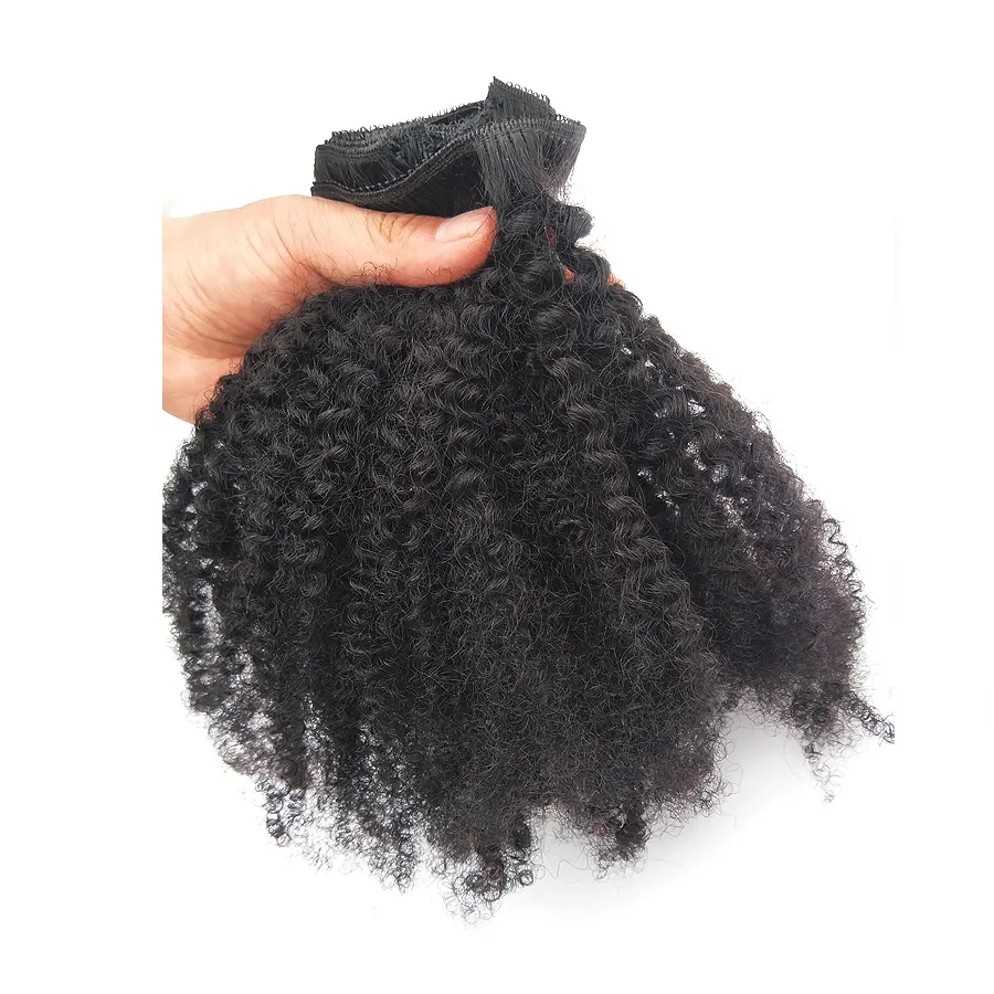 Afro Kinky Curly Clip In Human Hair Extension Mongolian Virgin Hair 4B 4C 120G / 8PCS 1B Color Natural Black Factory Direkt grossist Billiga