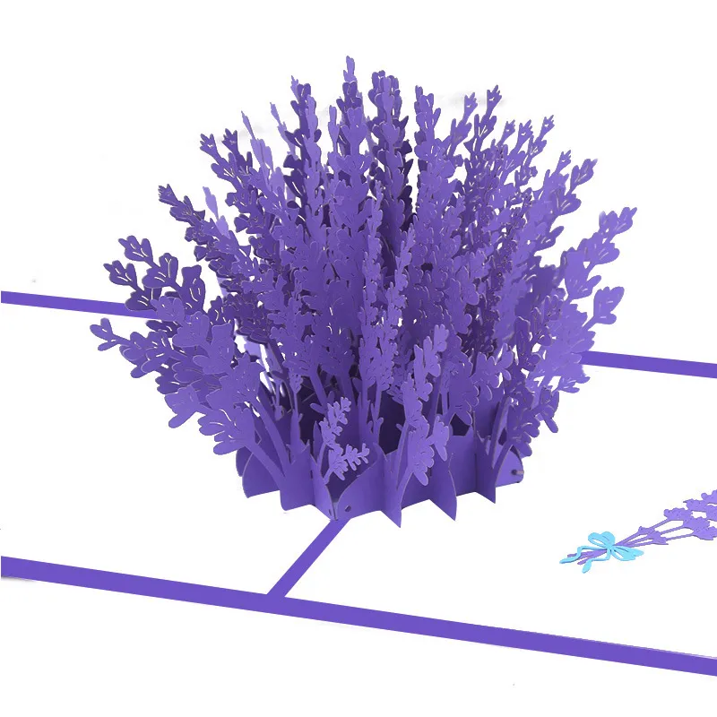 3D بطاقات المعايدة الأرجواني لافندر bouque يطفو على السطح بطاقة لMOM زوجة تاريخ الميلاد التهاني عيد الحب هدية الزفاف النساء