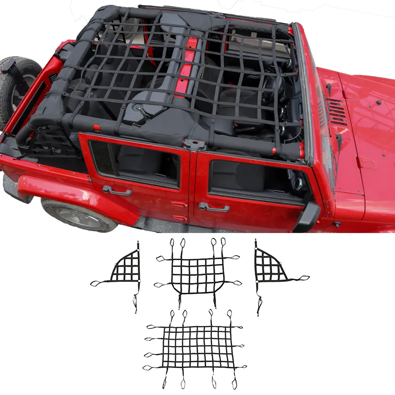 Auto Goederen Netwerk Auto Dak + Trunk Cargo Net Four-Piece Set voor Jeep Wrangler 2007-2017 Hoge kwaliteit Auto Exterior Accessoires