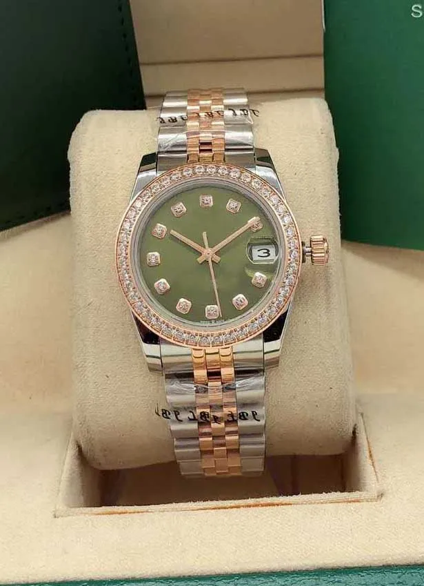 Orologio da donna di alta qualità in oro rosa con diamanti moda 31mm data solo zaffiro impermeabile orologi meccanici automatici sportivi da donna 2645