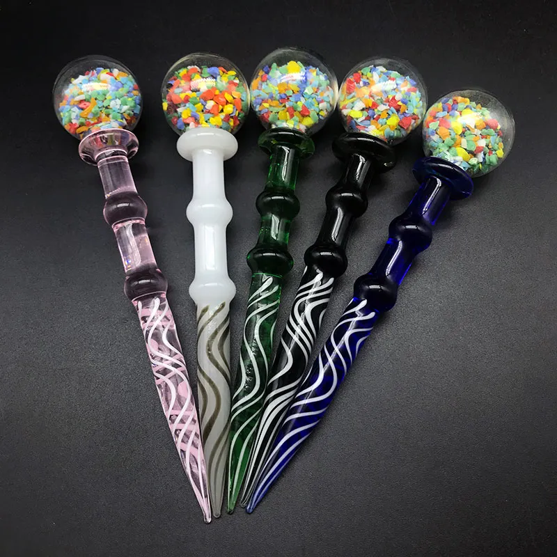 Beracky 5Inches Glass Magic Wand Dabber avec 25mm OD Ball Heady Glass Bamboo Dabber Tool Carving Dab Tool for E Nails Dab Nail