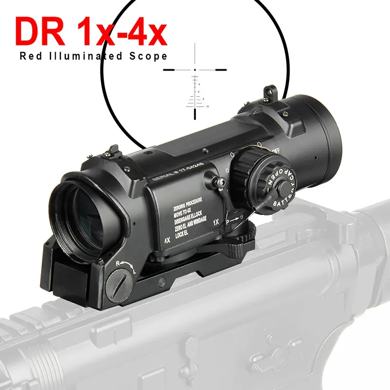 PPT Jakt Rifle Scope Snabb avtagbar 1x-4x Justerbar Dual Roll Syn Röd och Grön Optisk Jaktomfattning CL1-0058PRO