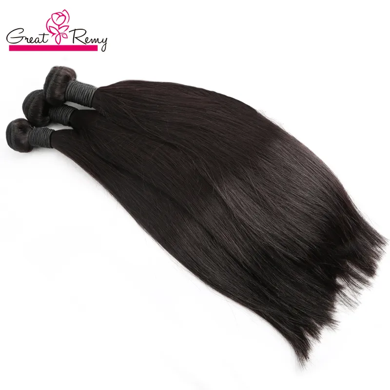 Greatremy Malásia trama do cabelo 100% não transformados Humano Virgin extensões do cabelo reta de seda Pacotes Cabelo Natural Color brasileira 8 "-34"