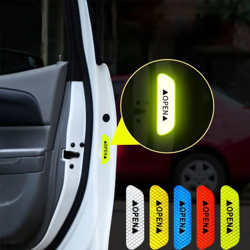 4 Pezzi Adesivi Riflettenti Anticollisione Per Portiera Auto - Scritta OPEN - Sicurezza