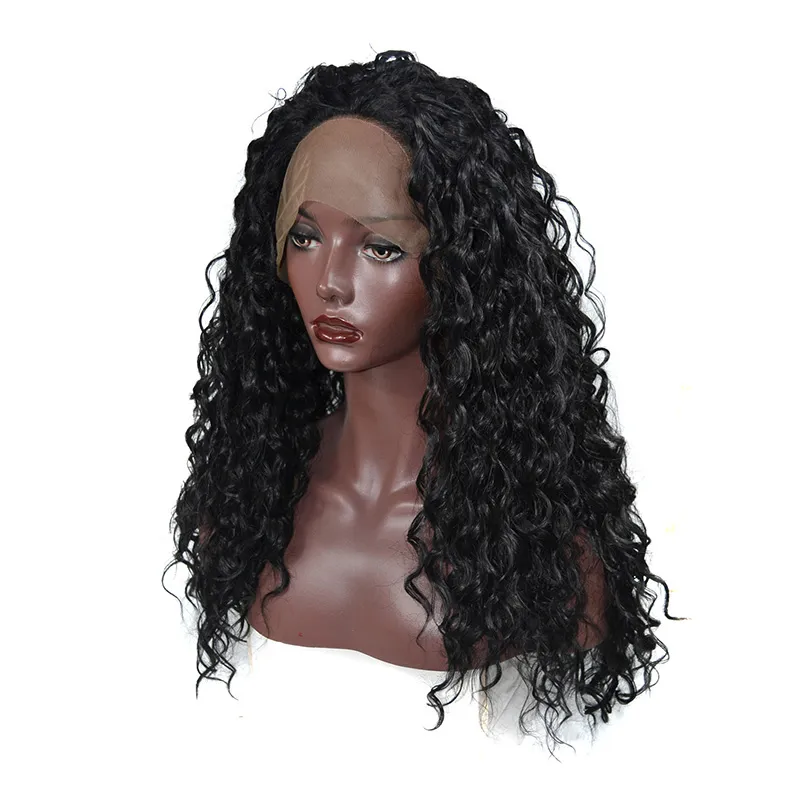 Syntetisk spetsfront peruker Kinky Curly Hairstyle för svarta Kvinnor Flamskyddsmedel Högtemperatur Fiber Syntetisk Lace Paryk 400g 14-26 tum