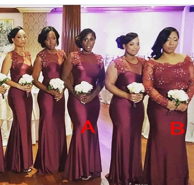 2019 Wedding Party nigeriano Country Garden barato novo vestido de dama de honra Borgonha Africano Visitante dama de honra Vestido Plus Size Custom Made