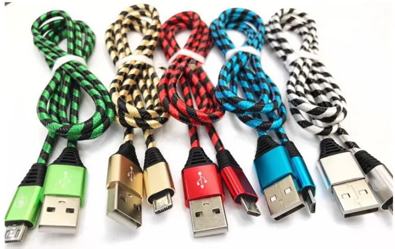 Högkvalitativ Zebra Style Metal Nylon Braid Micro USB-kabel Alloy Data Laddningskabel 1m 2m 3m för Samsung Huawei HTC Smartphone