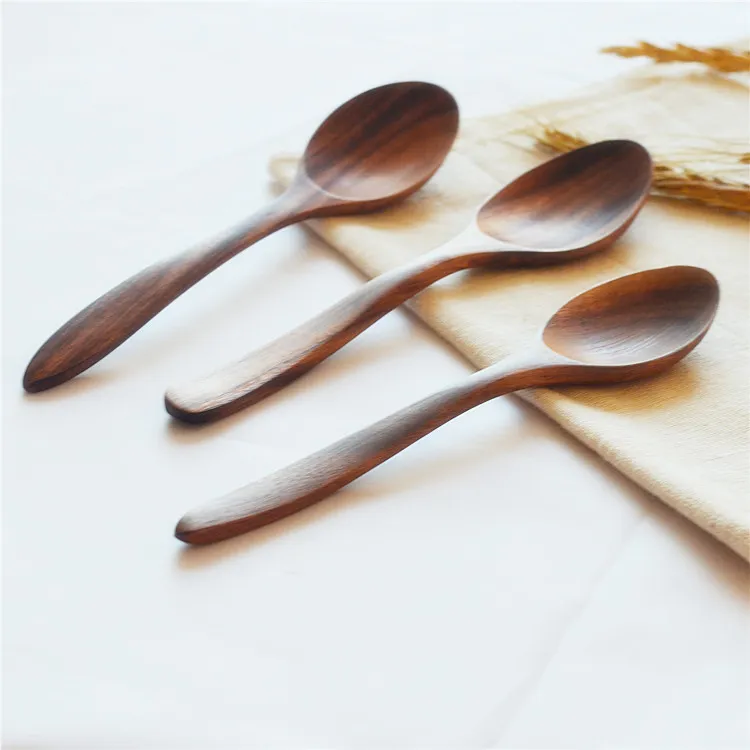 Wooden spoon small teaspoon Teak wave handle scoop stirring kids feeding soup eating rice wood spoon