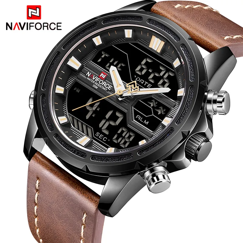 Montres Men Top Brand Mens Sport Watches Naviforce Men Quartz Analog Horloge LED MAN Cuir Military Imperproof Wrist Watch Relogie Masculino High Quality