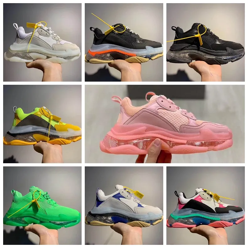 Мужские Triple S Clear Sole Sneaker Женщины Повседневная обувь с низким верхом на шнуровке Кожаные кроссовки Дизайнер Многоцветный Triple S Sneaker Clear Sole Platform