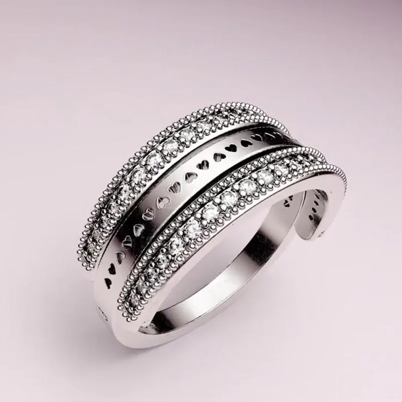 Wholesale-fashion Real 925 Sterling Silver Reversible Ring voor Pandora CZ Diamond Trouwringen voor vrouwen met originele doos set
