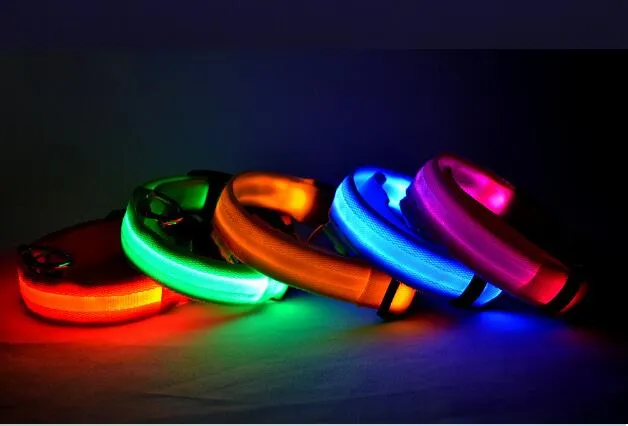 NEW Nylon LED Pet Dog Collar,Night Safety Flashing Glow In The Dark Dog Leash,Dogs Luminous Fluorescent Collars Pet Supplies WL429