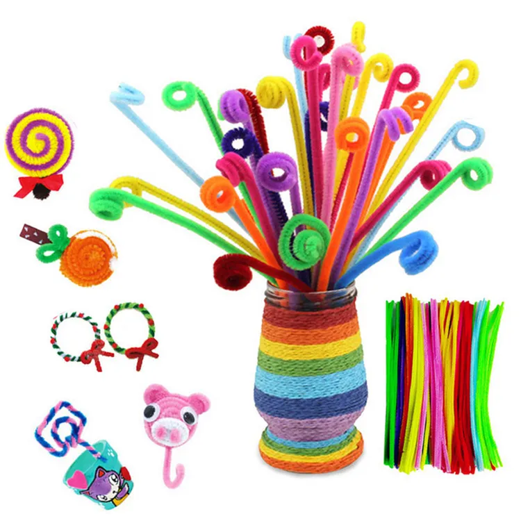 100pcs / set Renkli Kindergardern Çocuk Çocuk Eğitim Oyuncaklar için Twisted-Flex Çubukları Peluş sopa El yapımı DIY Craft Araçlar Tops