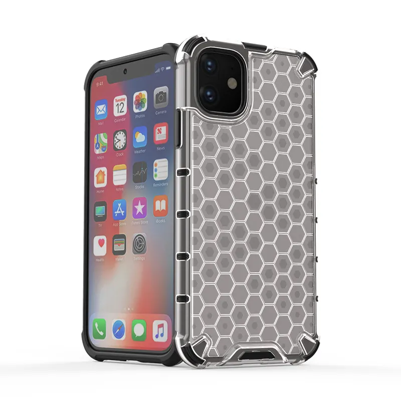 Honeycomb Hybrid Armor Clear Shockproof PC TPU Hard Phone Cases for iPhone 13 12 11 Pro XS MAX XR 6 7 8 Plus Samsung S10 Note 10 A10S A20S A50